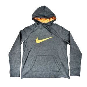 NIKE Women's Therma Pullover Training Hoodie 803443 013 Grey/Orange Size Medium